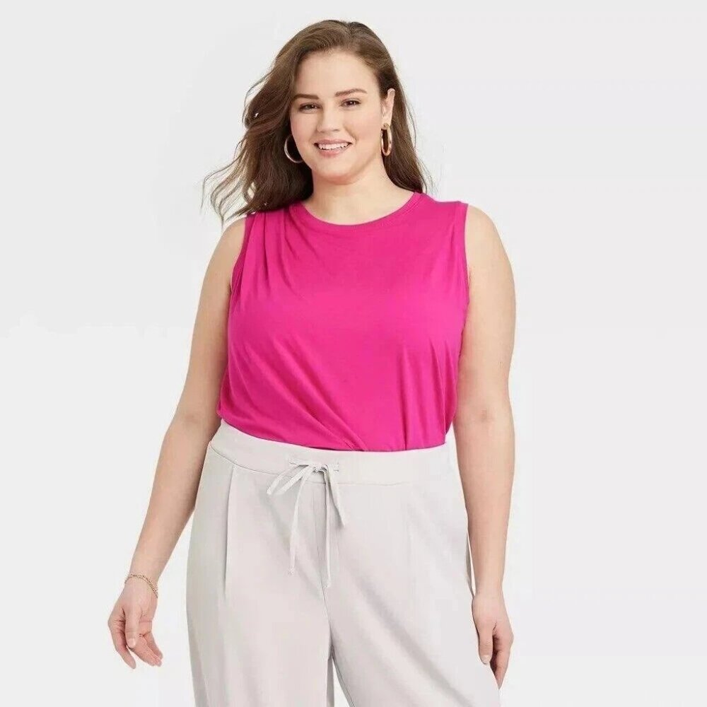 NWT A New Day Women's Size Medium Pink Drape Front Sleeveless Tank Top Bodysuit